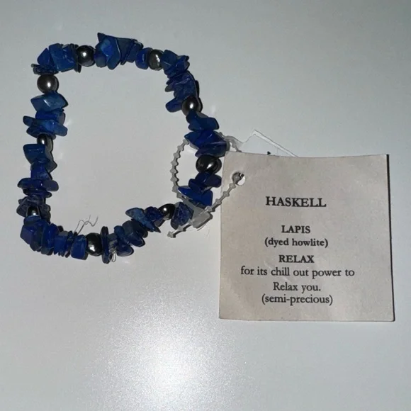 Lapis Dyed Howlite Chipped Stone Bracelet | Semi-Precious Relaxation Jewelry - Picture 4 of 4